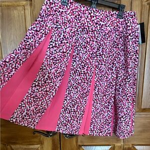 NWT Requirements “City Tempo” Pleated Pink Dot-Print Skater Skirt Size 14